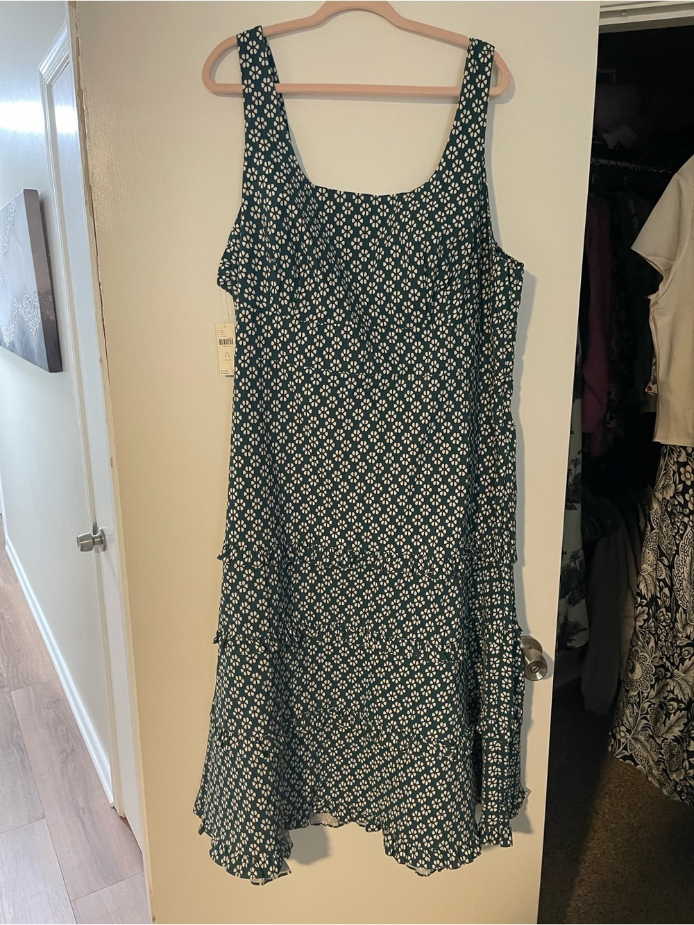 Green and white Floral Tiered anthropology plus size dress 3X plus - Women